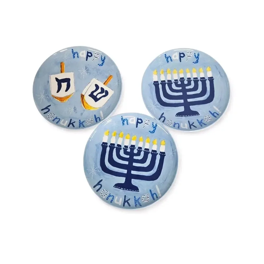 Set Of 3 Pottery Barn Kids Hanukkah Dreidel Menorah Melamine 9